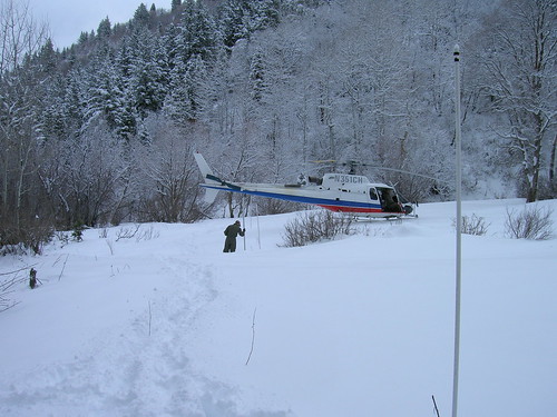 A helicopter on snow
