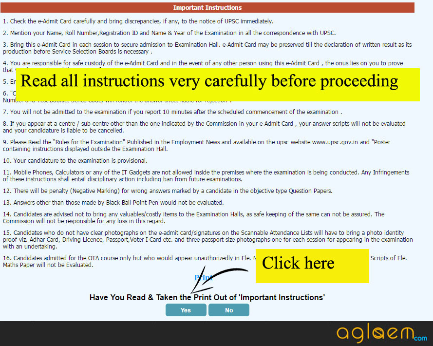 CDS 1 Admit Card - Instruction page