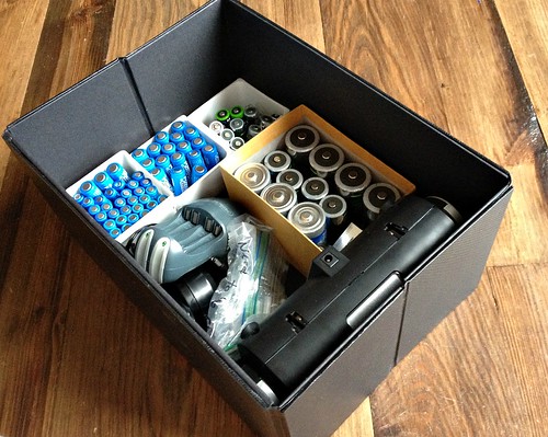 organized batteries in a storage box