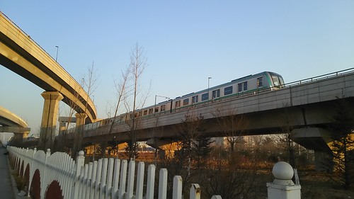 Beijing Metro SFM12 series near Zhuxinzhuang station, Beijing, China /Jan 23, 2017