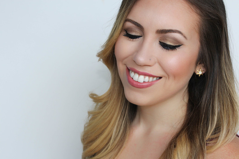 Gold and Brown Cat Eye Makeup with elf Cosmetics | elf Cosmetics Touch of Berry Lipstick