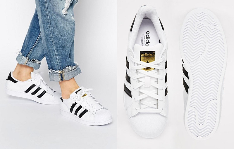 Capsule Wardrobe Pieces - 16 Classic White Sneakers to Shop Adidas Originals Unisex Superstar White & Black Trainers