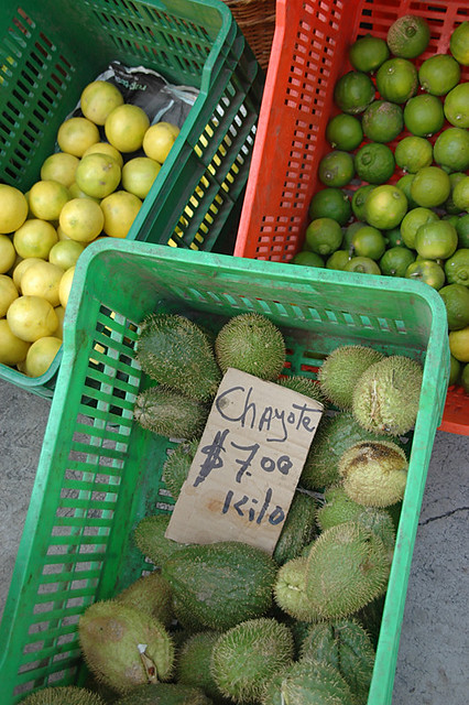Chayotes in the market in Colima, Mexico