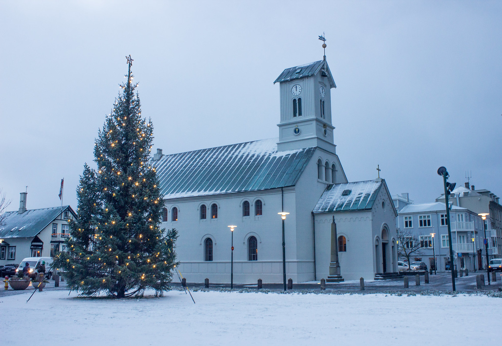 Reykjavik cathedral in the snow 
