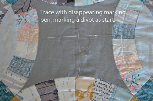 3. Trace rose with disappearing marker or dressmaker's pencil, indicating a starting divot.