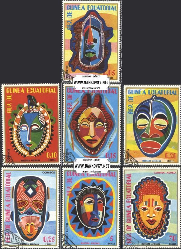 ZnÃ¡mky RovnÃ-kovÃ¡ Guinea 1977 AfrickÃ© masky, razÃ-tkovanÃ¡ sÃ©ria