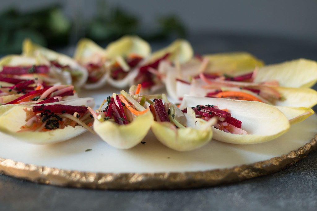 Endive Boats with Beet-Carrot-Fennel in Asian dressing