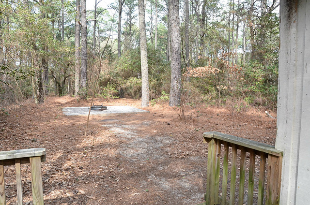And step right off the deck to the private fire-ring area set back from cabin 9 at First Landing State Park, Virginia