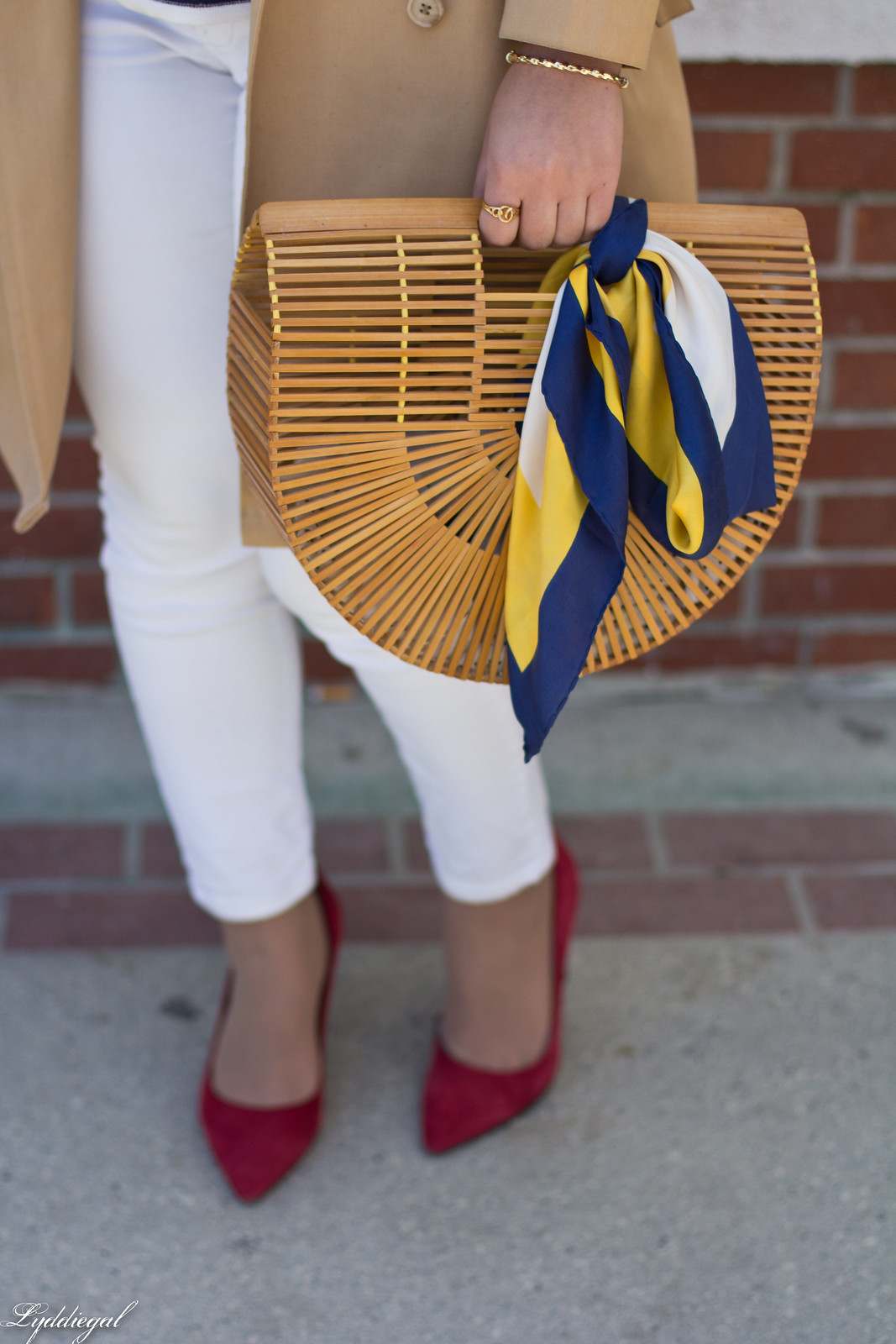 trench, striped shirt, neck scarf, white jeans, bamboo bag-3.jpg