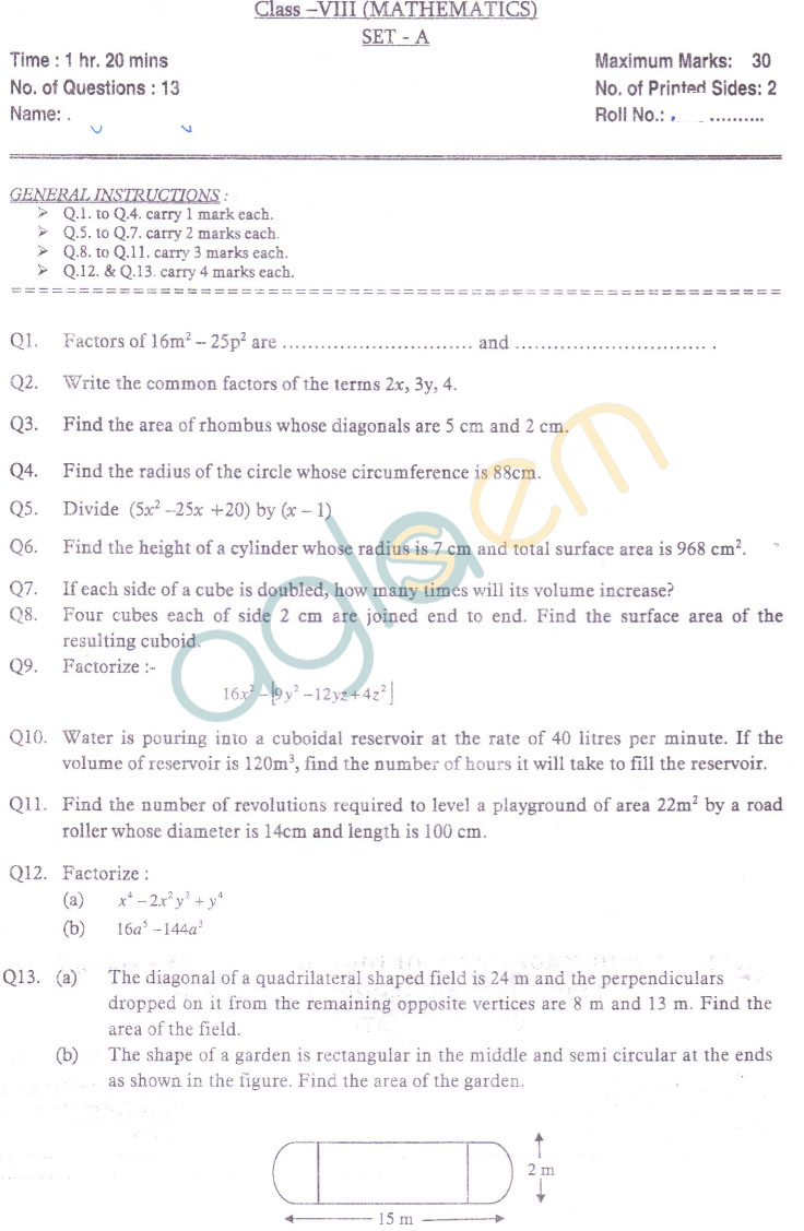 assignment question class 8