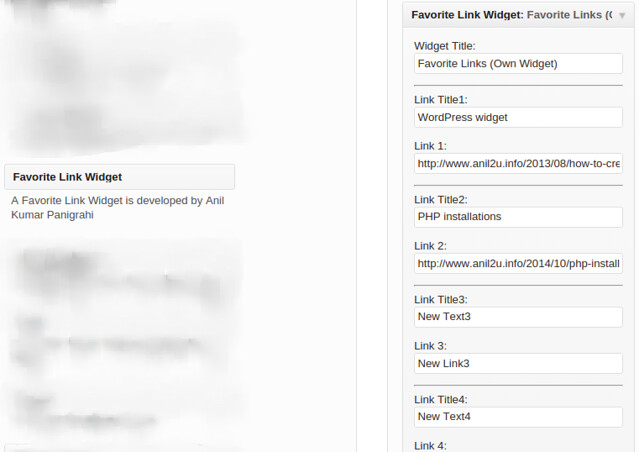 Step 3 & Step 4: WordPress favorite links widget 1.2 by Anil Kumar Panigrahi