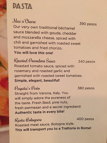 La Marapili,  pasta menu