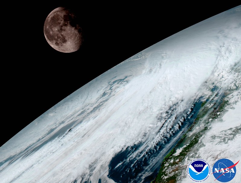 GOES-16 captured this view of the moon as it looked across the surface of the Earth on January 15. Like earlier GOES satellites, GOES-16 will use the moon for calibration. (NOAA/NASA)