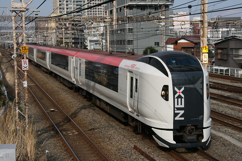 JR East E259series near Higashi-Kanagawa.Sta, Yokohama, Kanagawa, Japan March 11, 2017