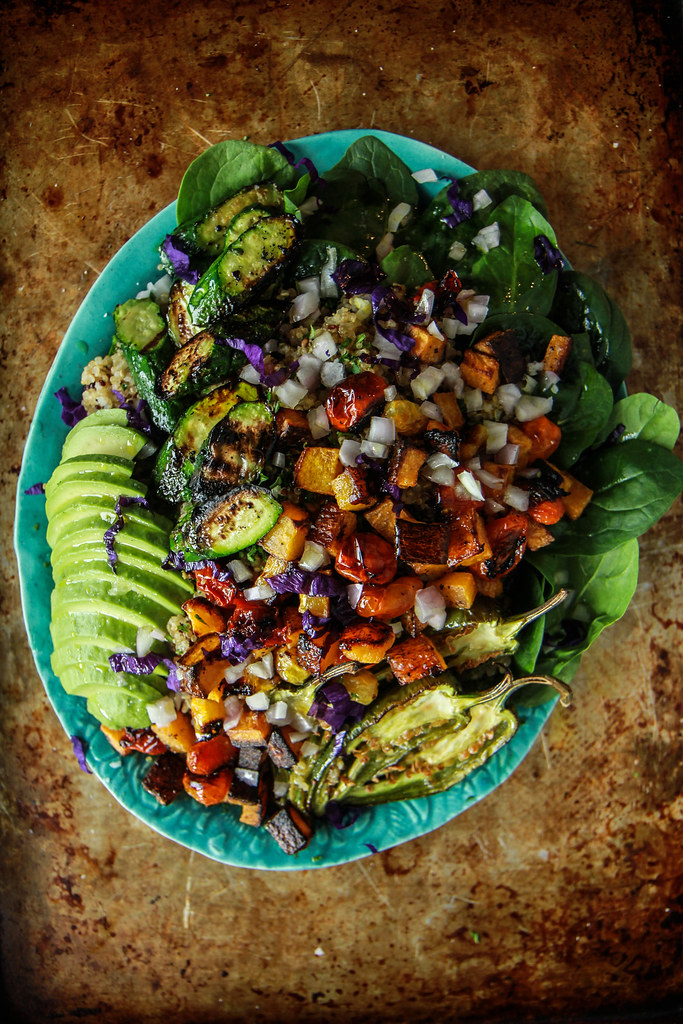 Spicy Vegan Roasted Vegetable Quinoa Salad from HeatherChristo.com