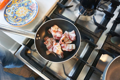 bacon roman pasta making