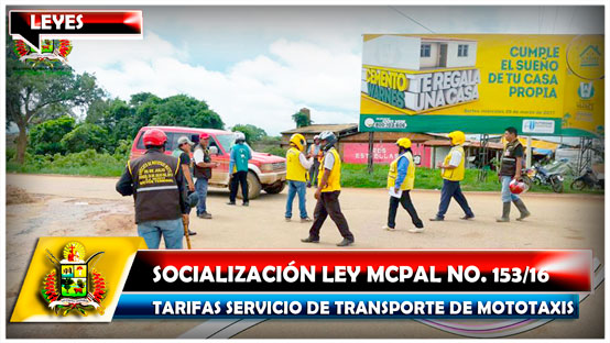 Socialización de Ley Mcpal no. 153/16 Tarifas del servicio de transporte de Mototaxis