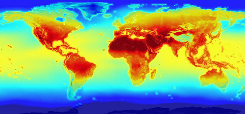 全球暖化趨勢下，NASA預估2100年的地球表面溫度圖。圖片來源：sjrankin（CC BY-NC 2.0） 