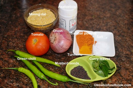 Ingredients for moong dal sambar