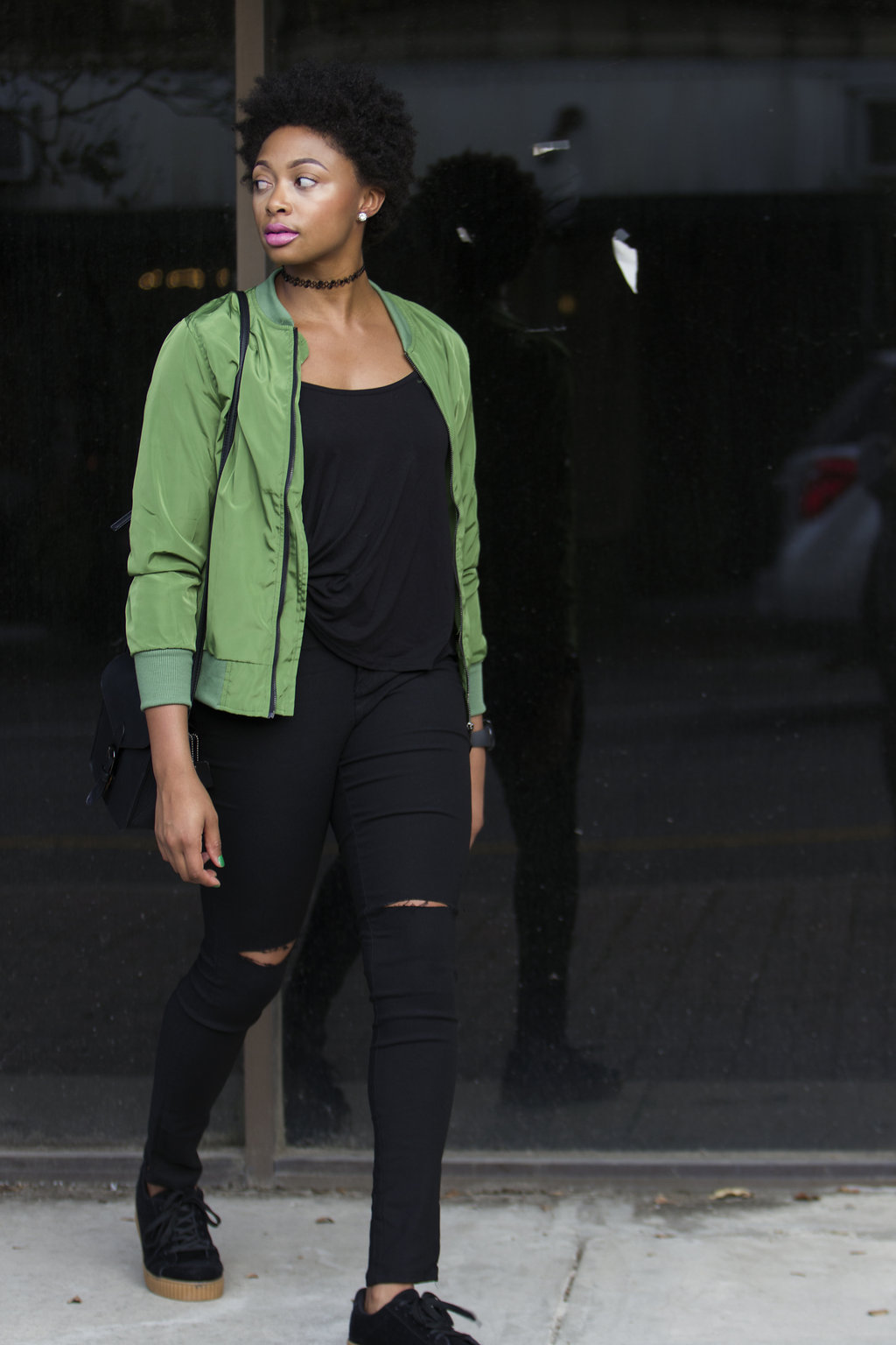 how to wear a green bomber, louisiana fashion blogger