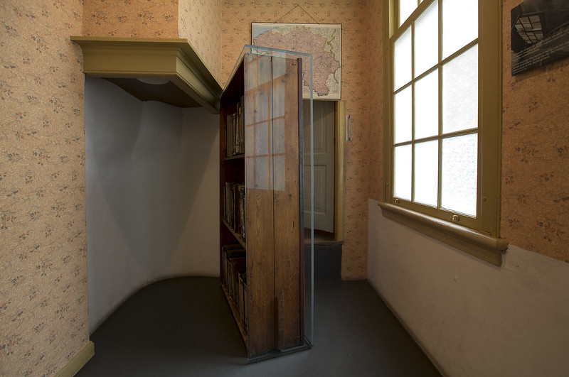 The movable bookcase conceals the entrance to the Secret Annex