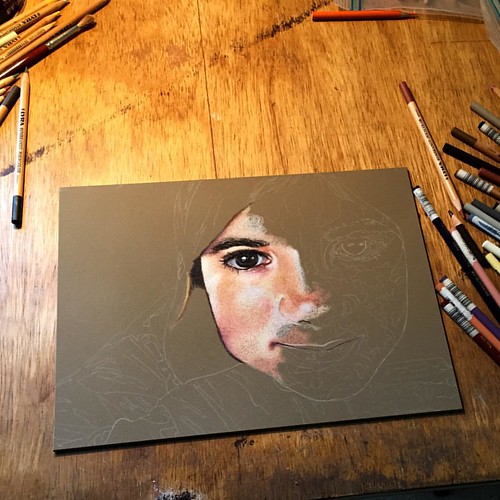 In progress colored pencil portrait entitled Clara, 9