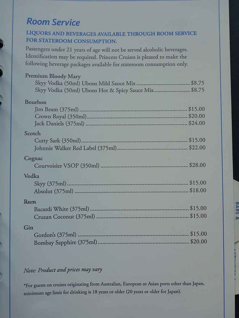 princess cruise discovery room service menu