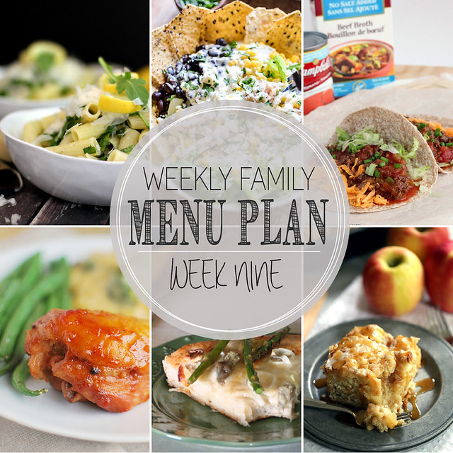Weekly Family Menu Plan - featuring 5 weeknight dinner recipes, a weekend breakfast, and a yummy dessert!