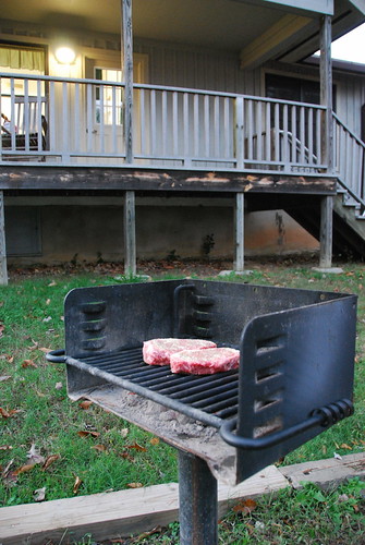It is too dark to see the grill when the sun goes down, so be sure to start the coals early in the fall and winter months - cabin 5 at Lake Anna State Park, Virginia 