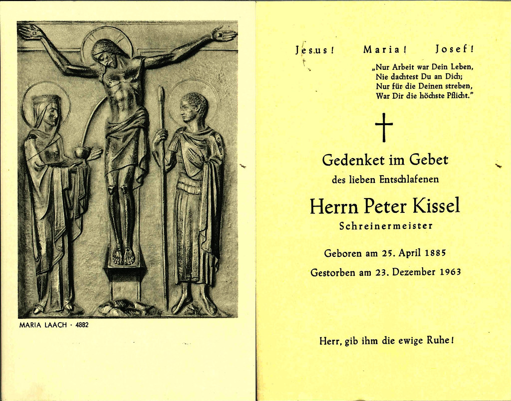Totenzettel Kissel, Peter † 23.12.1963