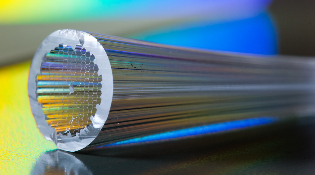 Close up view of a new form of optical fibre.