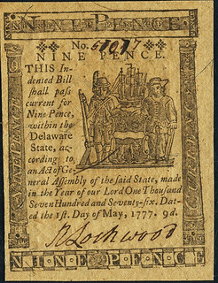 Delaware May 1, 1777 9 Pence face