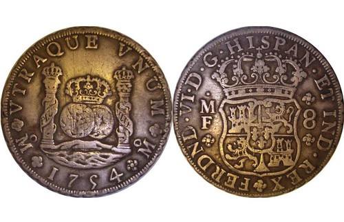 1754 Spanish milled dollar