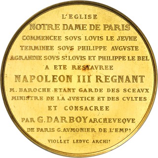 1864 Gold Notre Dame Restoration Medal reverse