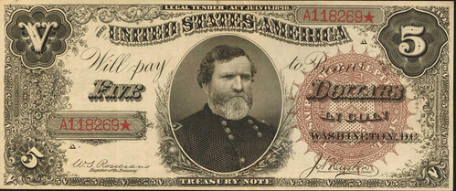 1890 $5 Treasury Note face