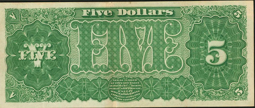 1890 $5 Treasury Note back