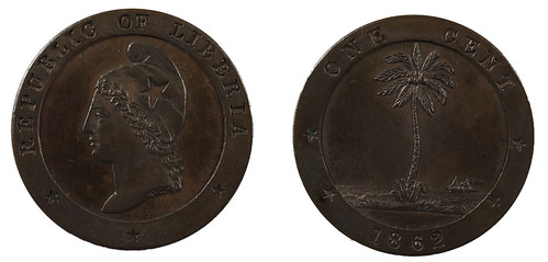 One-cent pattern coin, Republic of Liberia, 1862