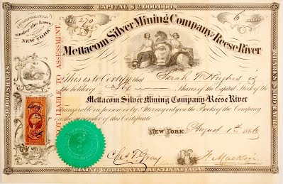 Mattacom Silver Mining certificate 8_1_1866 Gray Chas T.