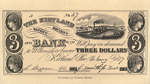 1837 Mormon Kirtland Safety Society $3 note facsimile