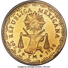 1916 Mexico Revolutionary Gold 60 Pesos reverse