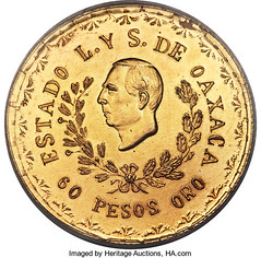 1916 Mexico Revolutionary Gold 60 Pesos obverse