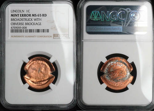 Undated Lincoln Cent Broadstruck Obverse Brockage NGC MS65RD