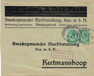 SOUTH WEST AFRICA 1917 printed env. to Keetmanshoop-SWAKOPMUND 1