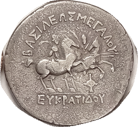 Baktrian Tetradrachm of Eukratides I reverse