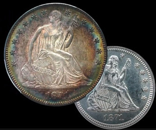 Recovered 1871 Seated Liberty Quarter and Half Dollar