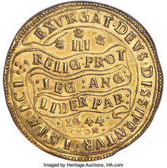 1644 Charles I Gold Triple Unite reverse