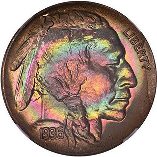 1936 toned proof Buffalo Nickel obverse