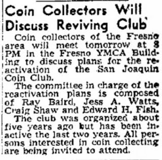 Fresno Coin Club articles Fresno Bee, Sun 17 Feb 46