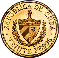 1915 Proof Cuba 20 Pesos reverse