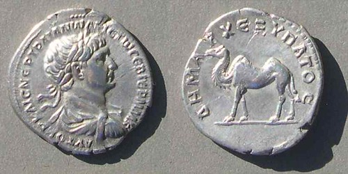 Trajan silver Roman provincial coin with camel